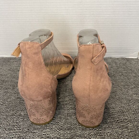 Report Sandals Womens Size 11 Pink Block Heel Ankle Strap Faux Suede Open Toe - Picture 10 of 15